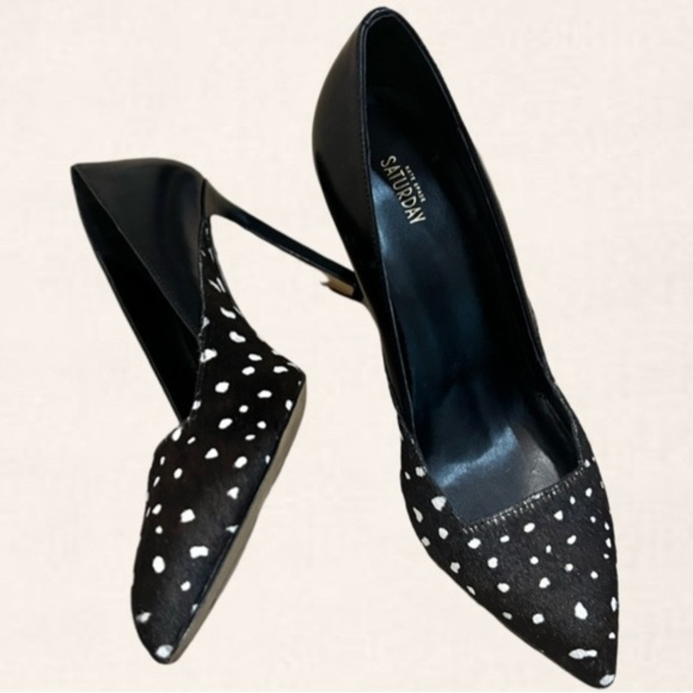 SATURDAY KATE SPADE black with spots horse hair 4” heels